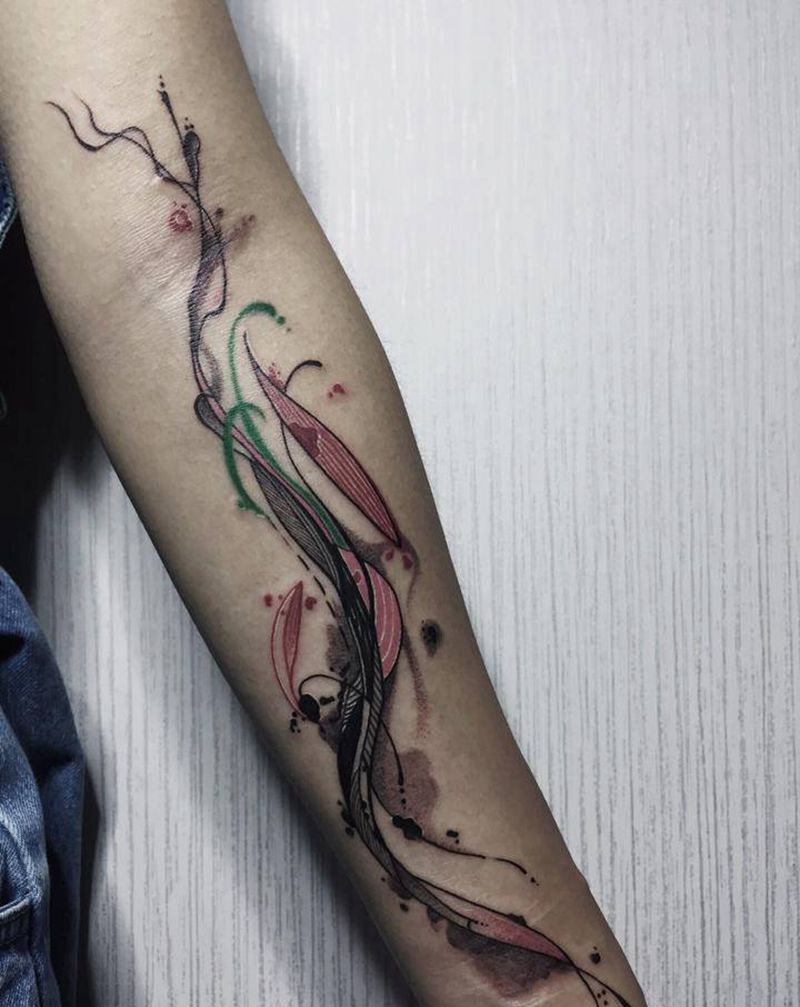 水墨写意纹身图片_手臂水墨纹身图案