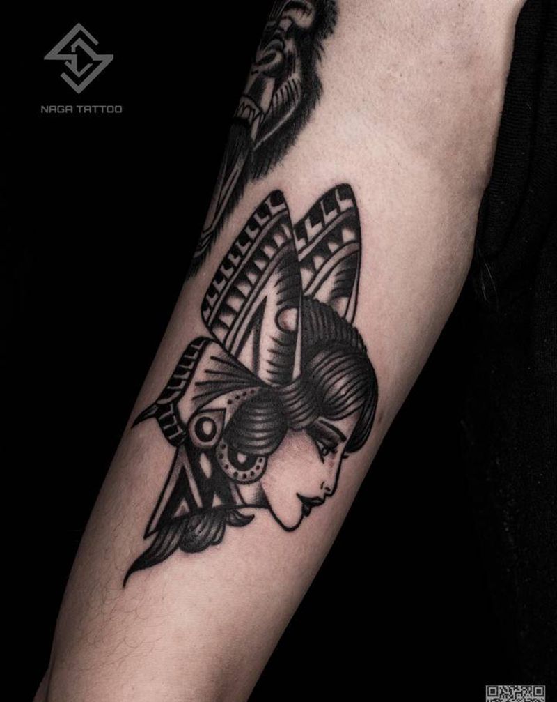 黑灰oldschool拼接纹身图片_手臂Old School纹身图案