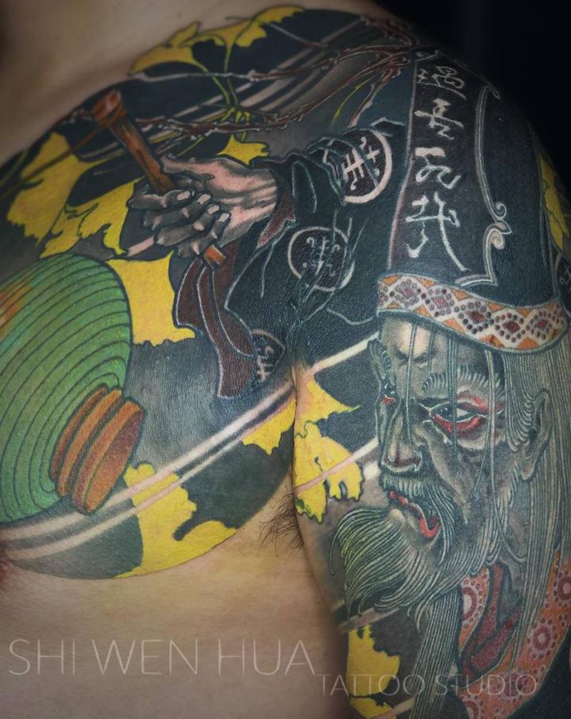 黑无常纹身图片_胸部手臂新传统老传统半胛东方传统神鬼纹身图案