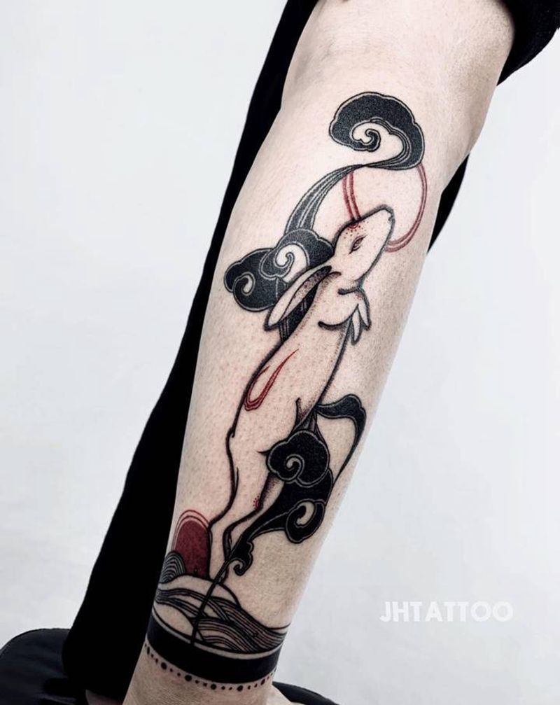 灵兔纹身图片_腿部新传统纹身图案