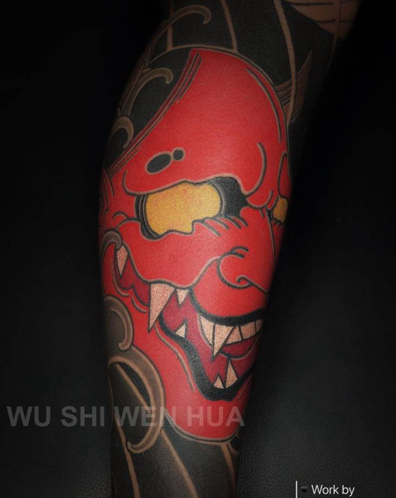 般若纹身图片_腿部老传统新传统纹身图案