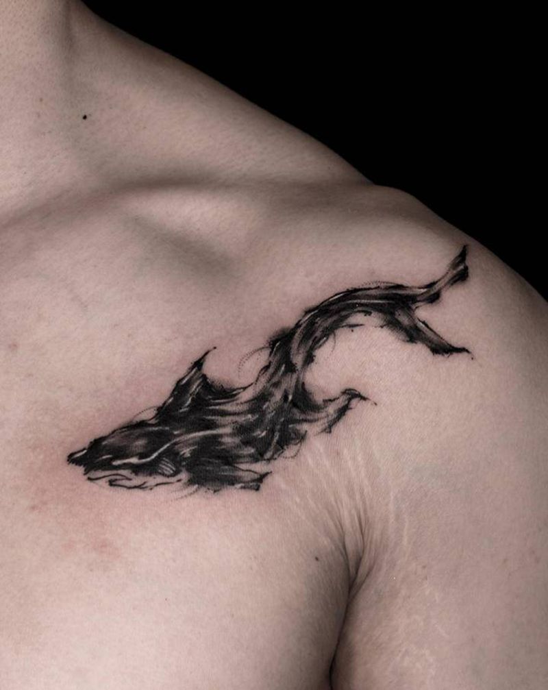 胸口遮盖纹身图片_胸部点刺水墨纹身图案