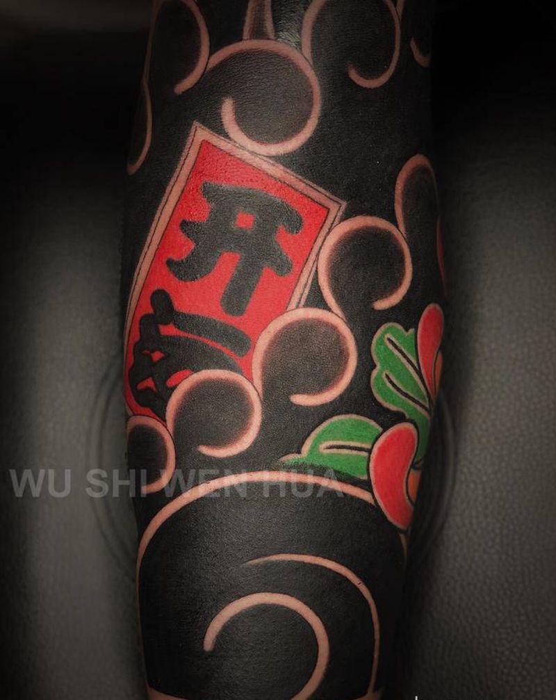 菊花纹身图片_手臂老传统水彩纹身图案