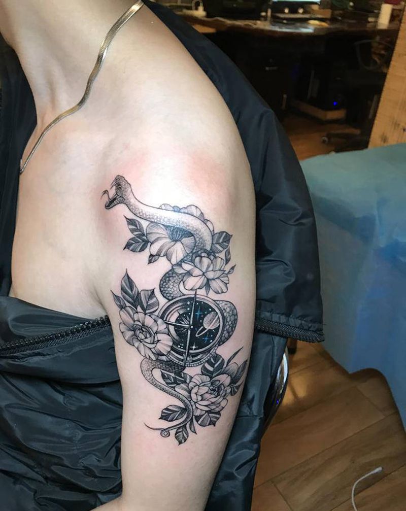 蛇纹身图片_素花纹身图案