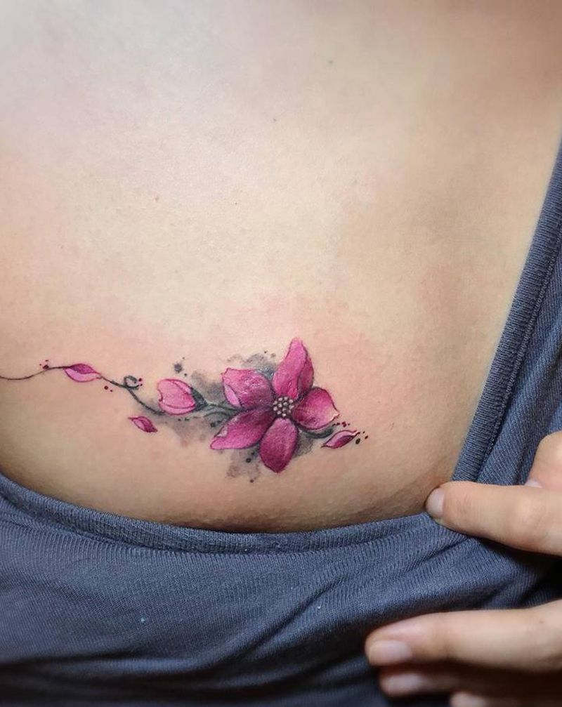 樱花纹身图片_水墨水彩纹身图案