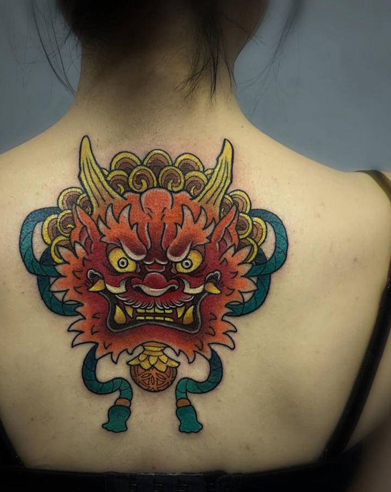 小脑瓜纹身图片_肩部颈部新传统老传统纹身图案