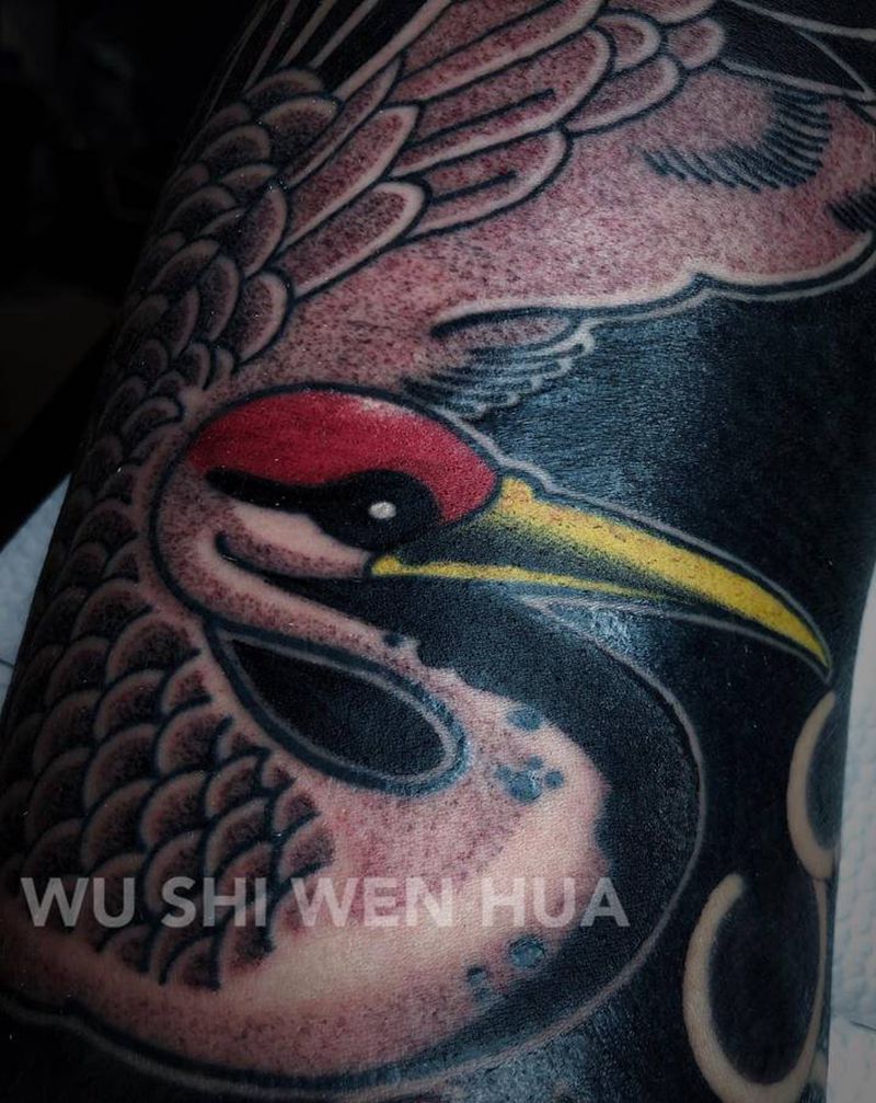 鹤纹身图片_肩部手臂老传统纹身图案