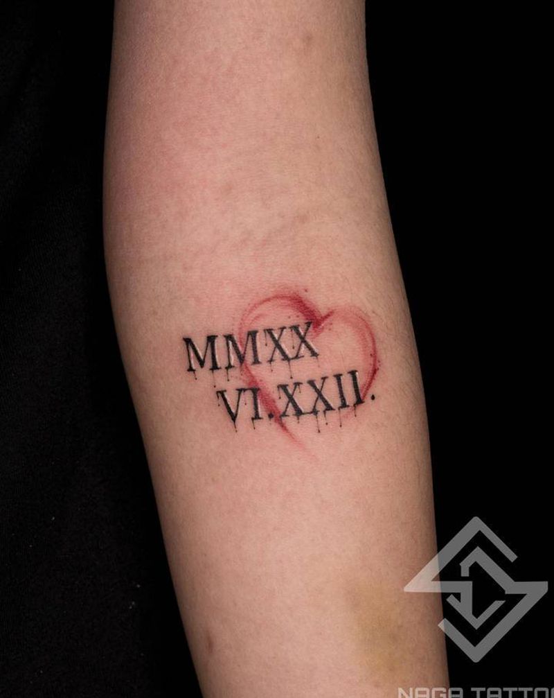 小清新罗马数字纹身图片_手臂水彩纹身图案