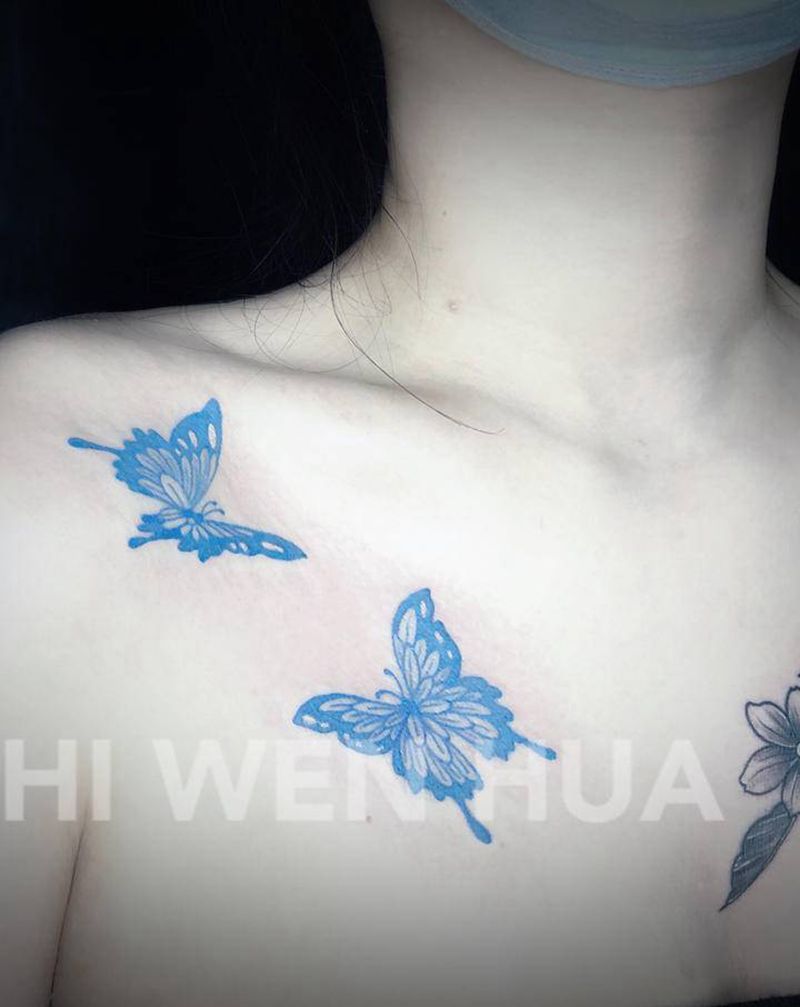 素花（遮盖）纹身图片_肩部胸部素花纹身图案