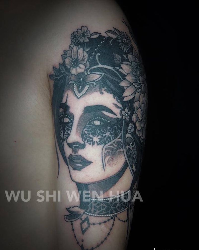 希腊女纹身图片_手臂Old SchoolNew School暗黑欧美纹身图案