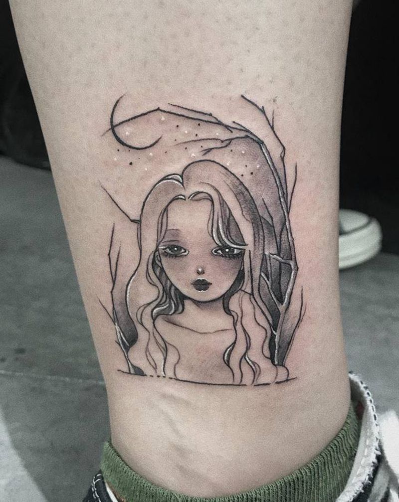 小清新纹身图片_脚部几何水墨纹身图案