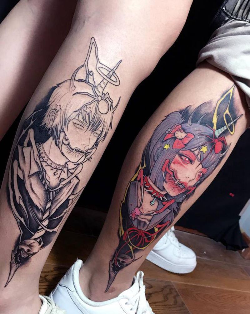 情侣动漫纹身图片_腿部New School纹身图案