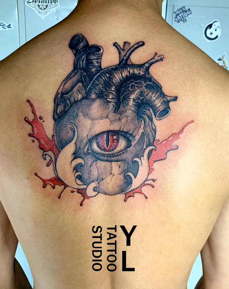 一颗心·一只眼纹身图片_背部纹身图案