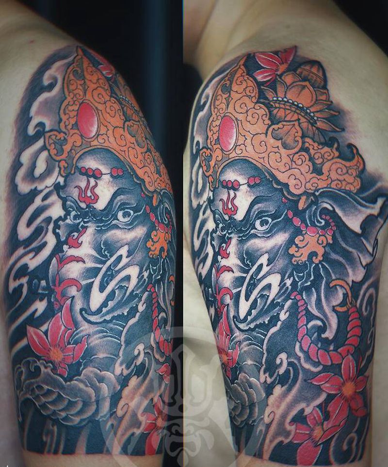 象神纹身图片_手臂新传统纹身图案