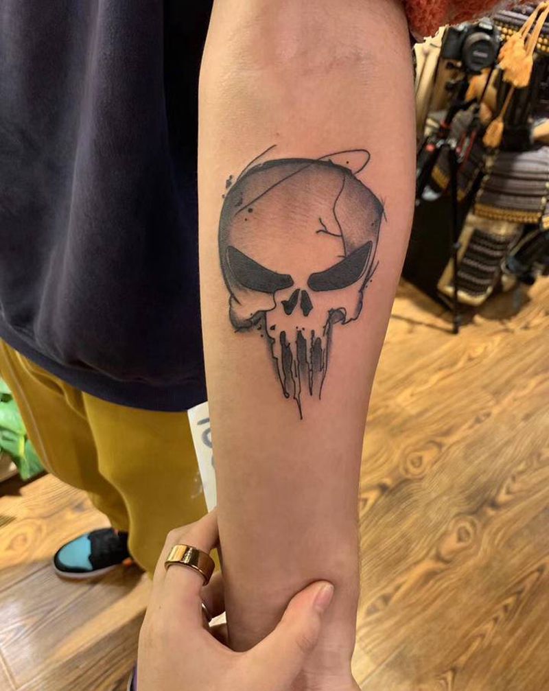 骷髅纹身图片_手臂纹身图案