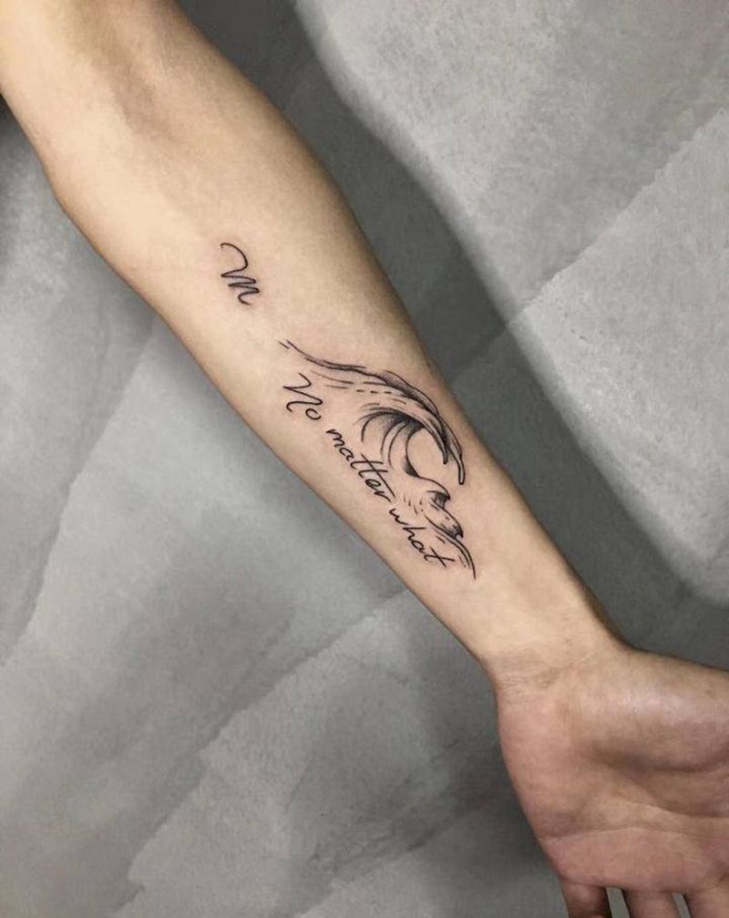 小海浪纹身图片_手臂几何水墨纹身图案