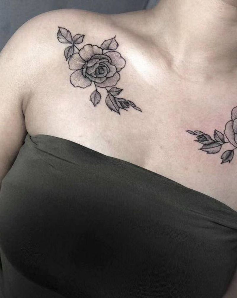 素花纹身图片_胸部点刺纹身图案