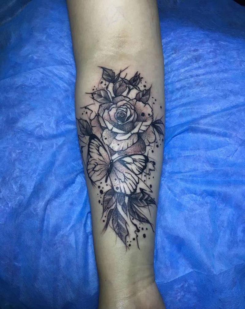 素花纹身图片_手臂点刺纹身图案