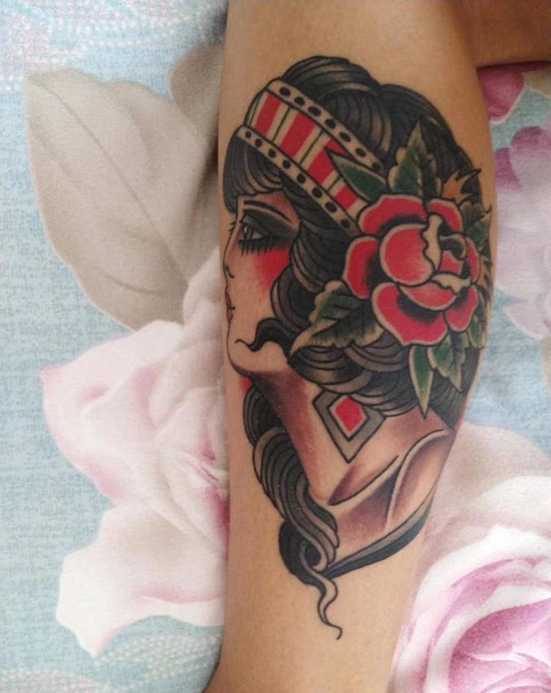 school纹身图片_腿部Old School纹身图案