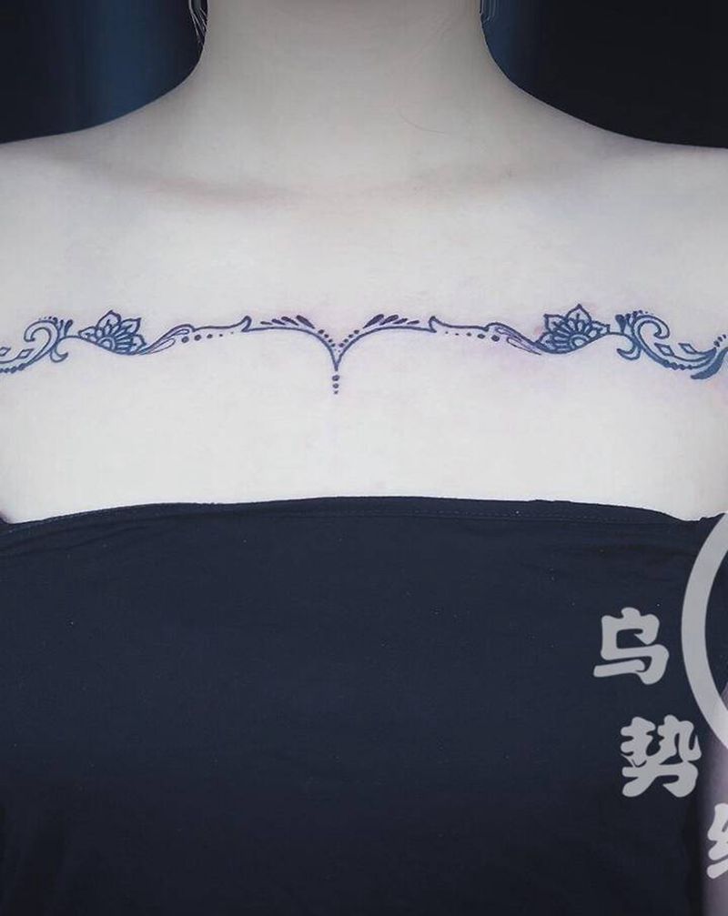 梵花、肩花纹身图片_肩部胸部几何点刺纹身图案