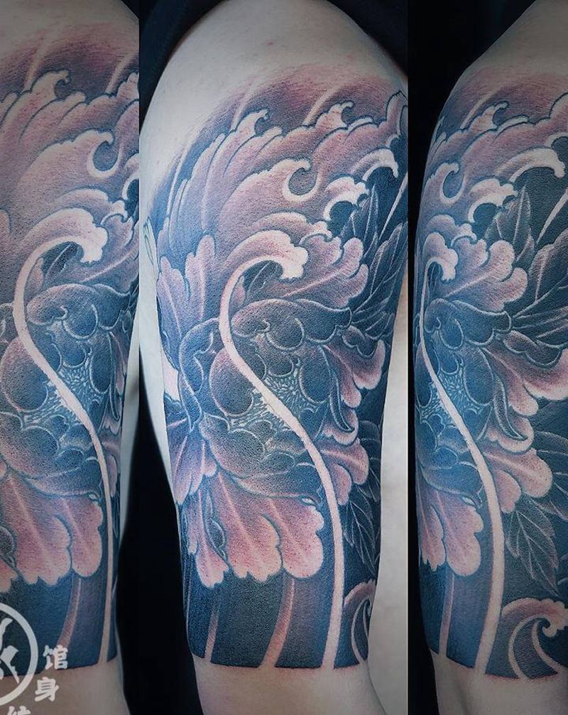 牡丹纹身图片_手臂肩部新传统纹身图案