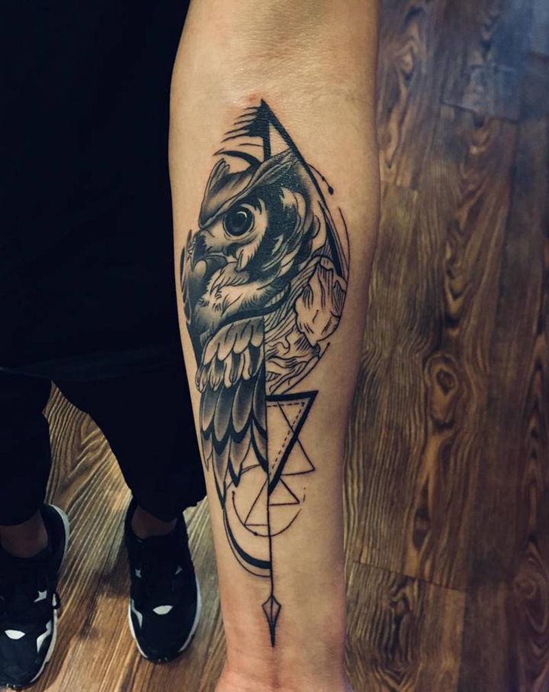 猫头鹰纹身图片_手臂纹身图案