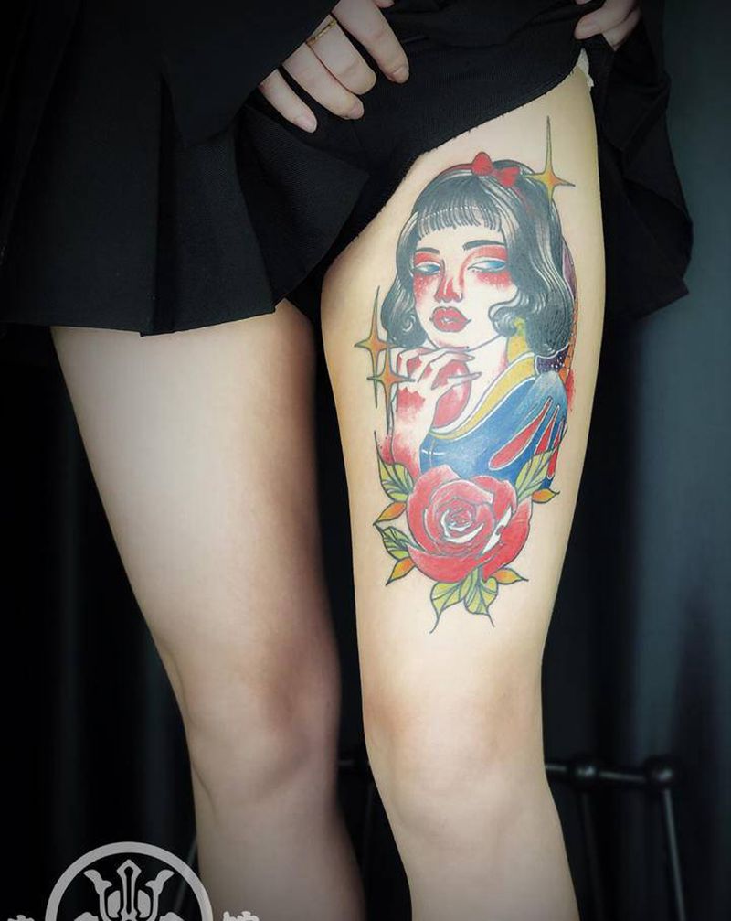 白雪公主纹身图片_腿部New SchoolOld School纹身图案