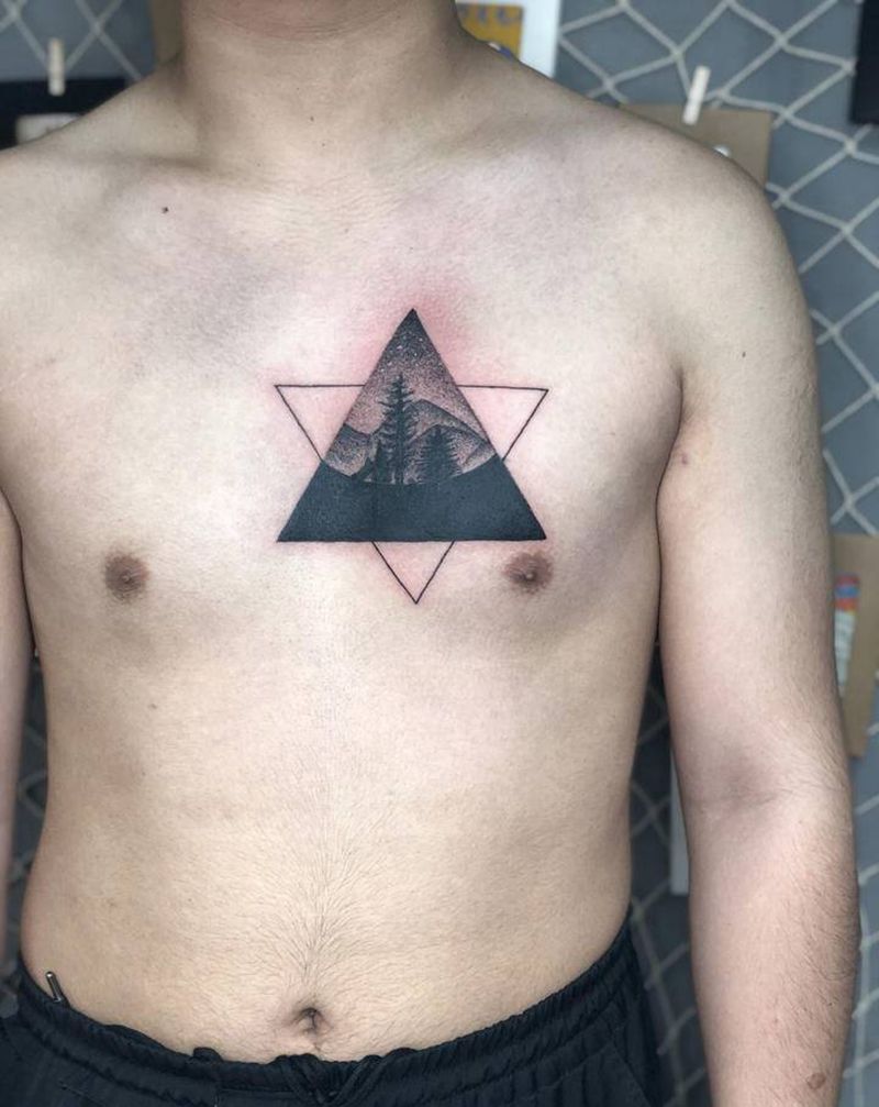 点刺遮盖纹身图片_胸部点刺纹身图案