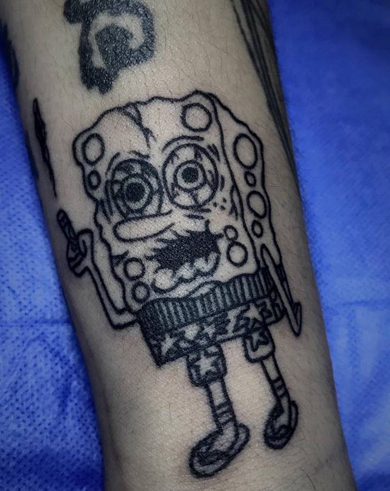 黑化海绵纹身图片_手臂纹身图案