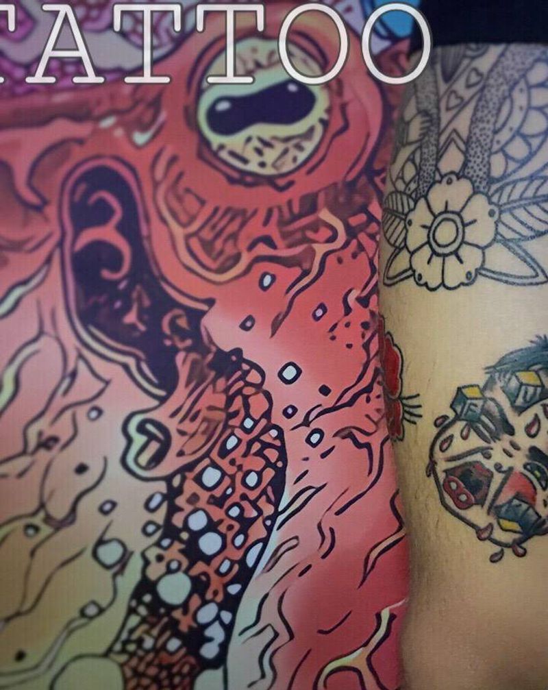 花腿拼接纹身图片_腿部Old School纹身图案