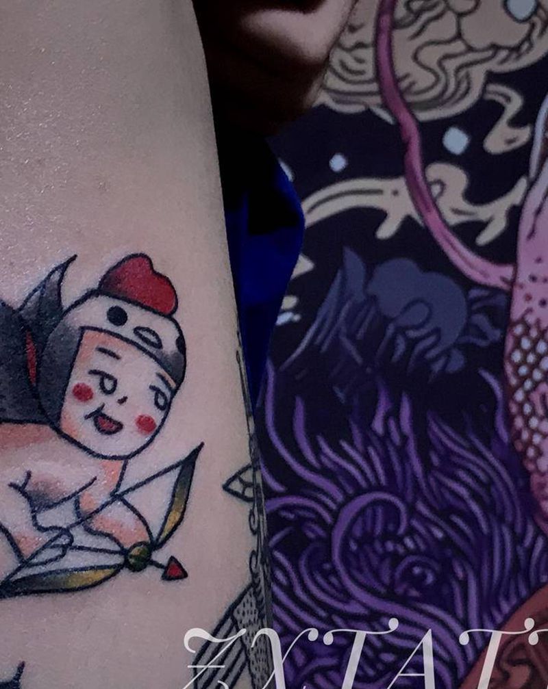 花腿拼接纹身图片_腿部Old School纹身图案