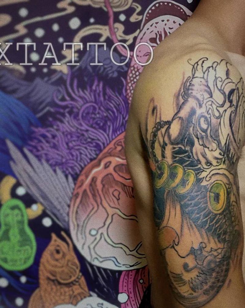 鲤鱼纹身图片_手臂新传统纹身图案