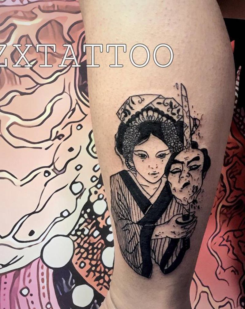 暗黑纹身图片_腿部New School纹身图案