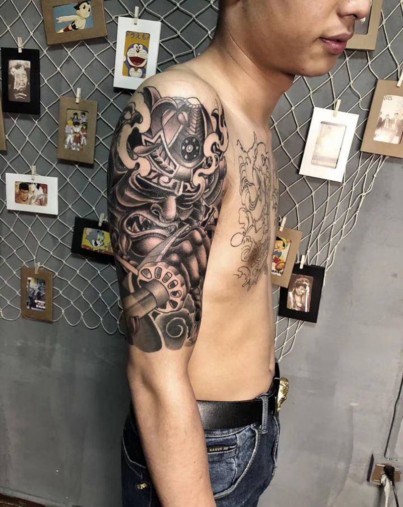 鬼武士纹身图片_手臂纹身图案