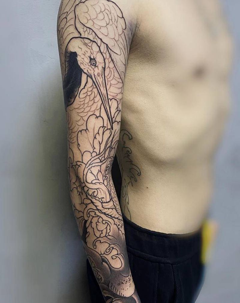 仙鹤 蛇纹身图片_手臂纹身图案