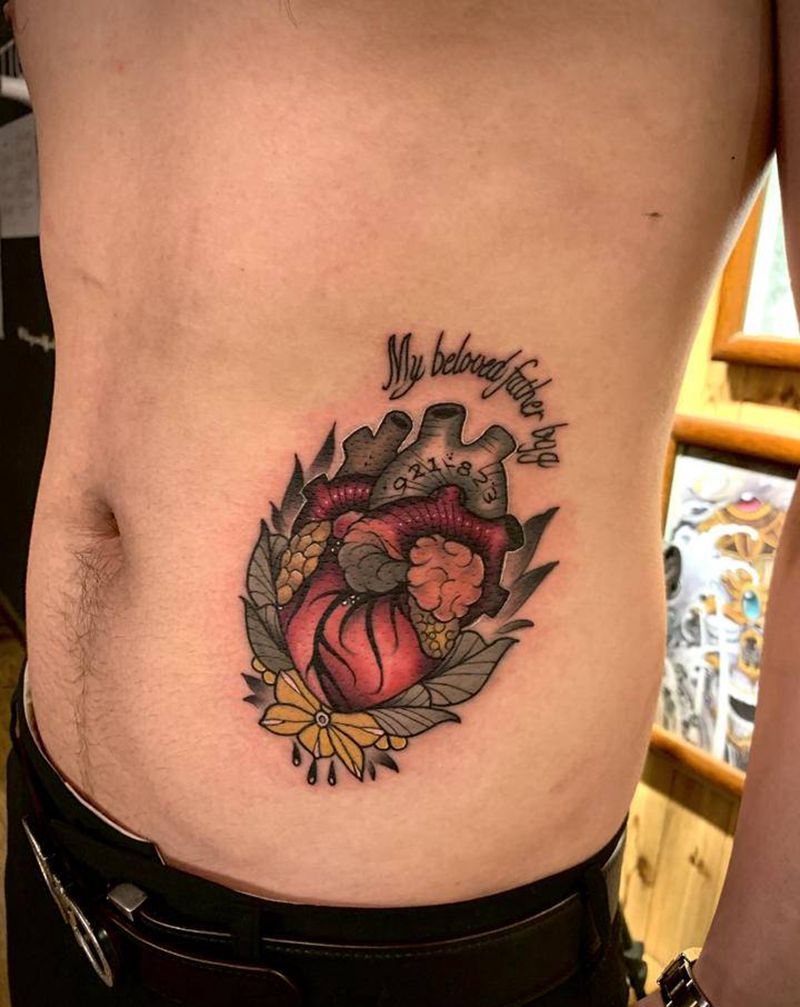 心脏纹身图片_腰部纹身图案