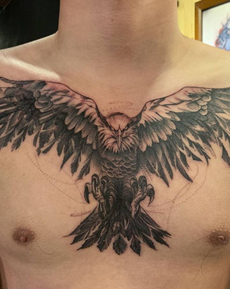 老鹰纹身图片_胸部纹身图案