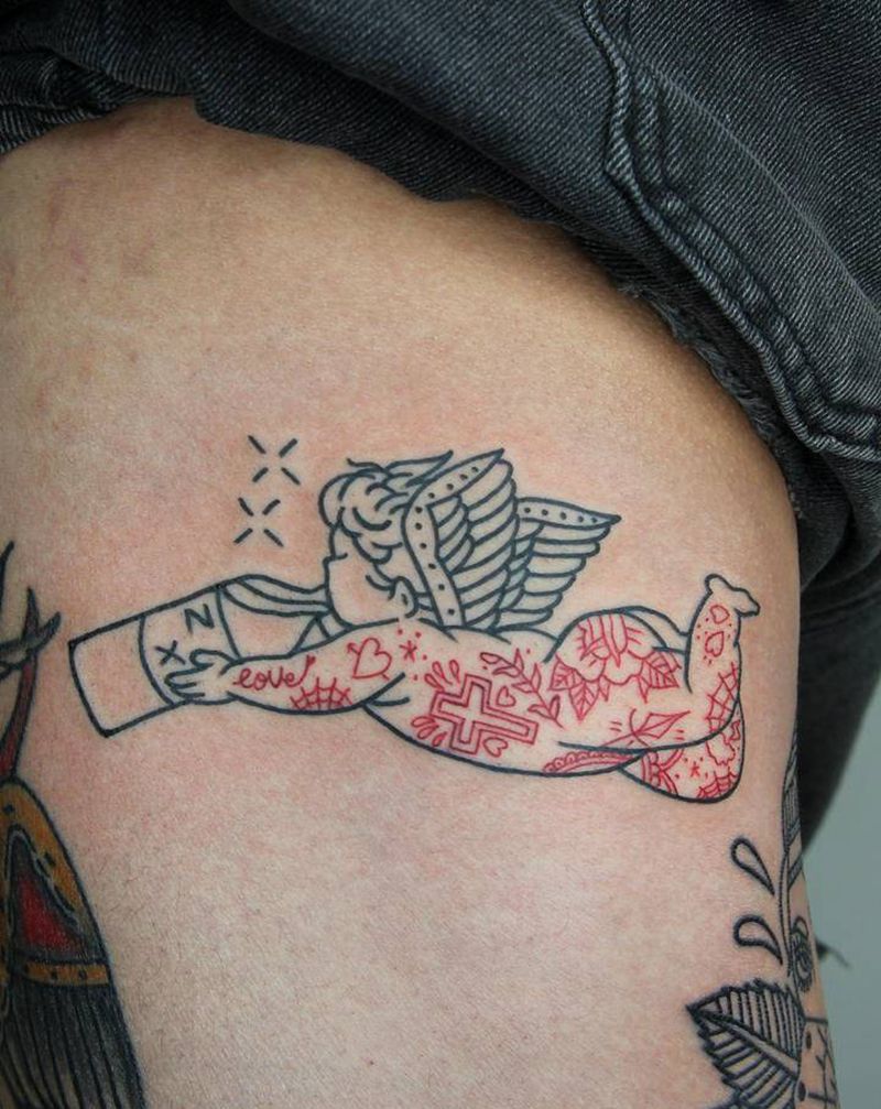 old school拼接纹身图片_腿部Old School纹身图案