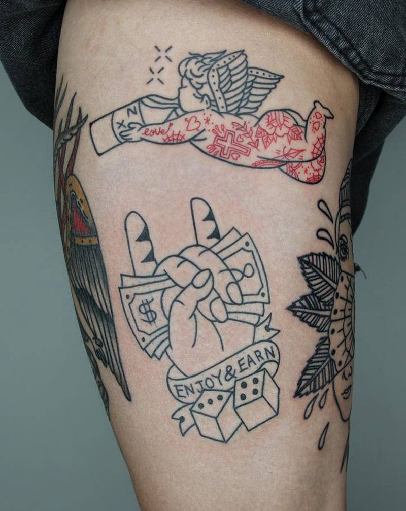 old school刀乐纹身图片_腿部Old School纹身图案