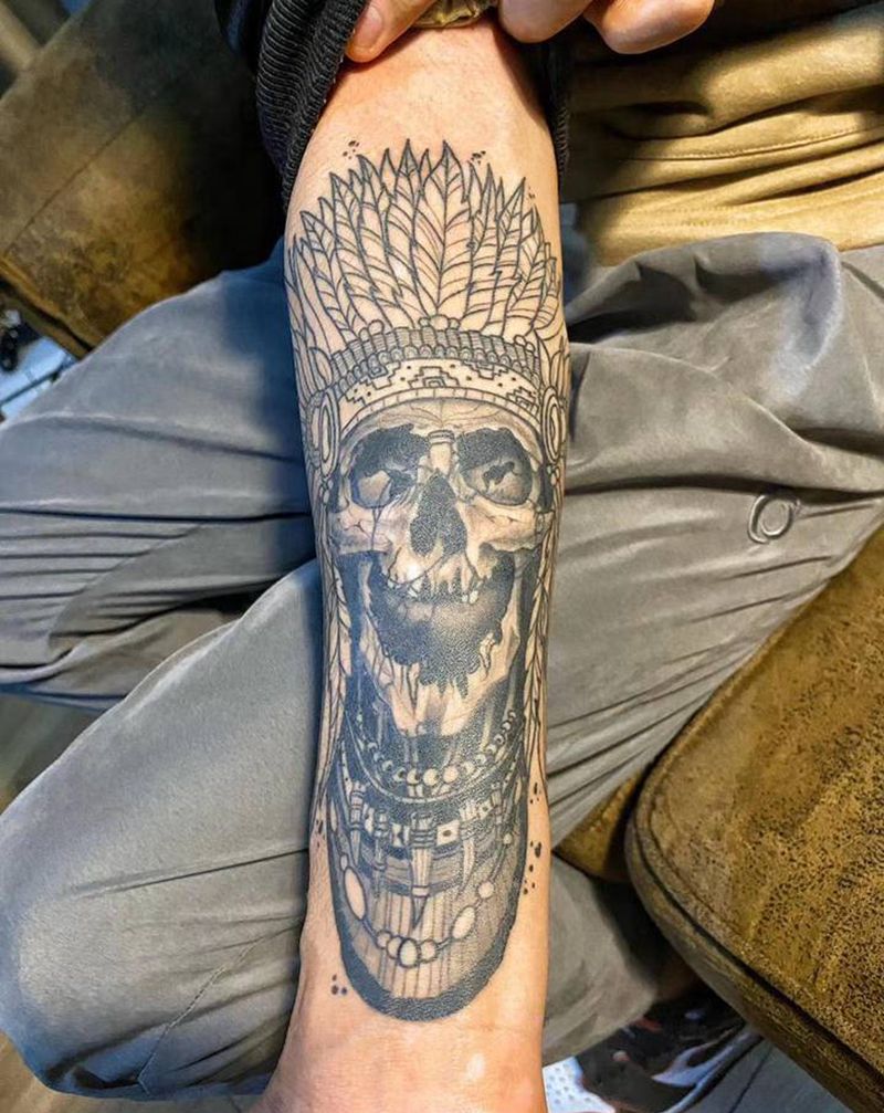 土著骷髅遮盖纹身图片_欧美写实纹身图案