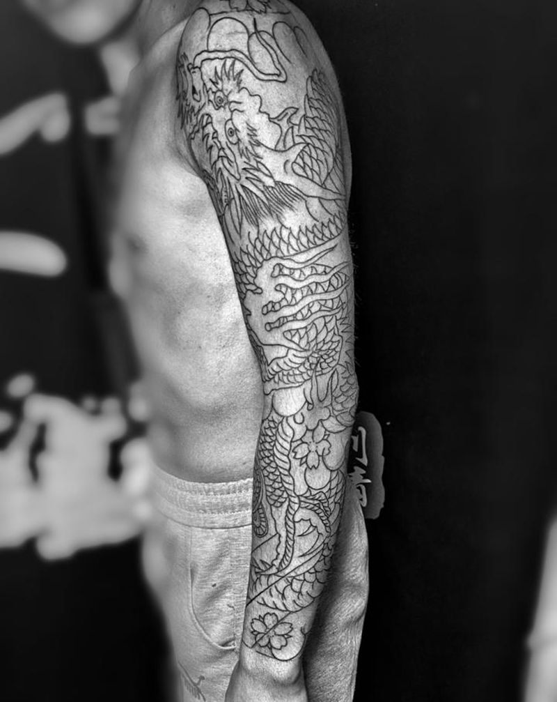 老传统 花臂线纹身图片_老传统纹身图案