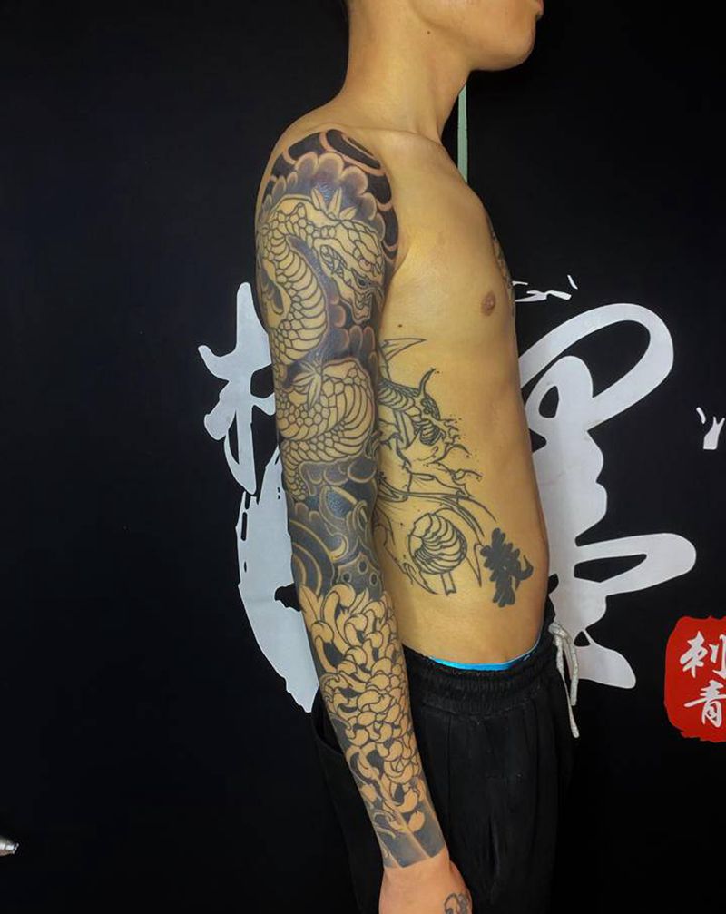 未完老传统花臂纹身图片_老传统纹身图案