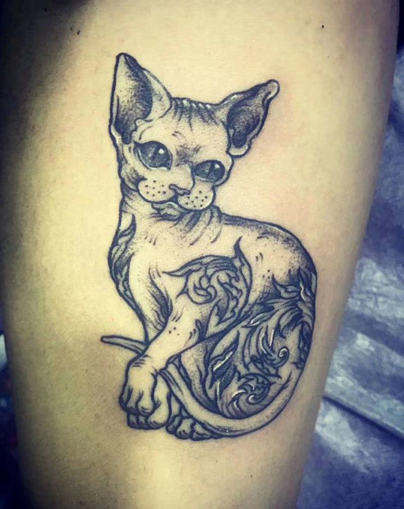 猫纹身图片_点刺纹身图案