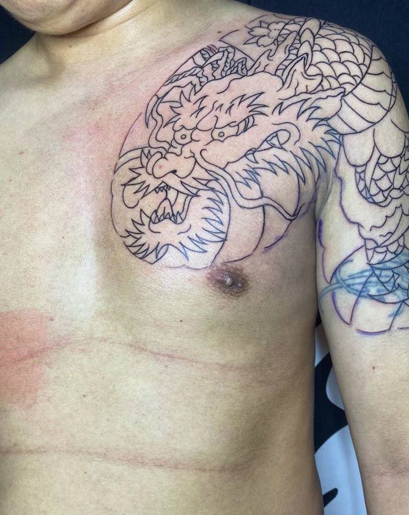 遮盖老传统龙 线纹身图片_老传统纹身图案