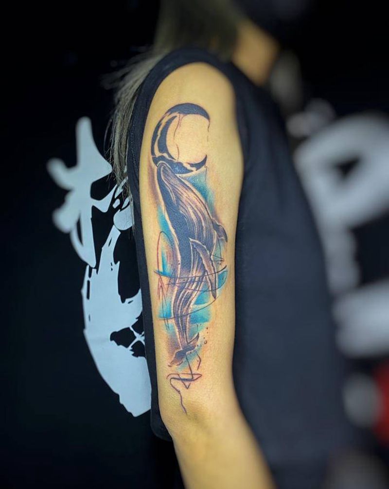 鲸纹身图片_水彩纹身图案