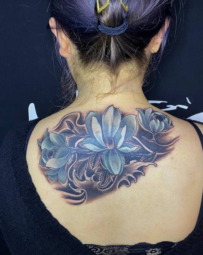 木兰花遮盖纹身图片_水彩纹身图案