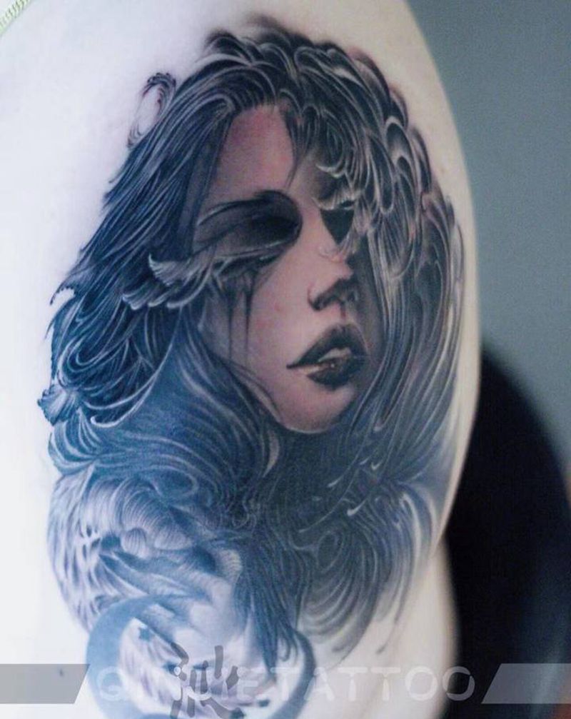 欧美遮盖纹身图片_手臂欧美写实暗黑写实纹身图案