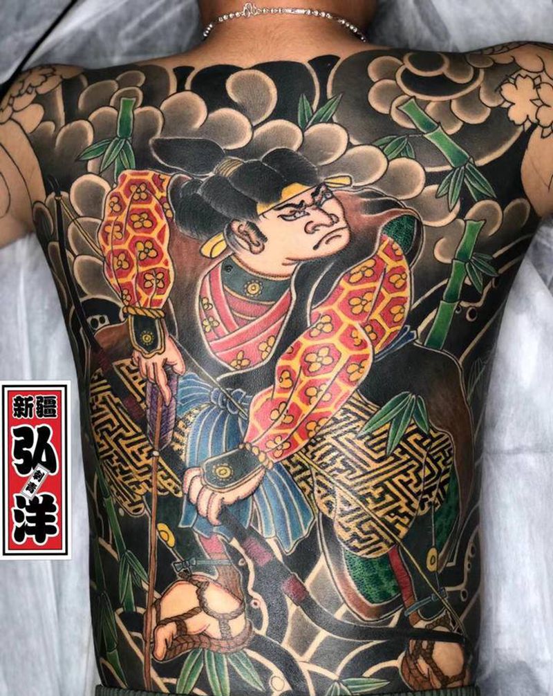 日式镇西八郎纹身图片_背部老传统纹身图案