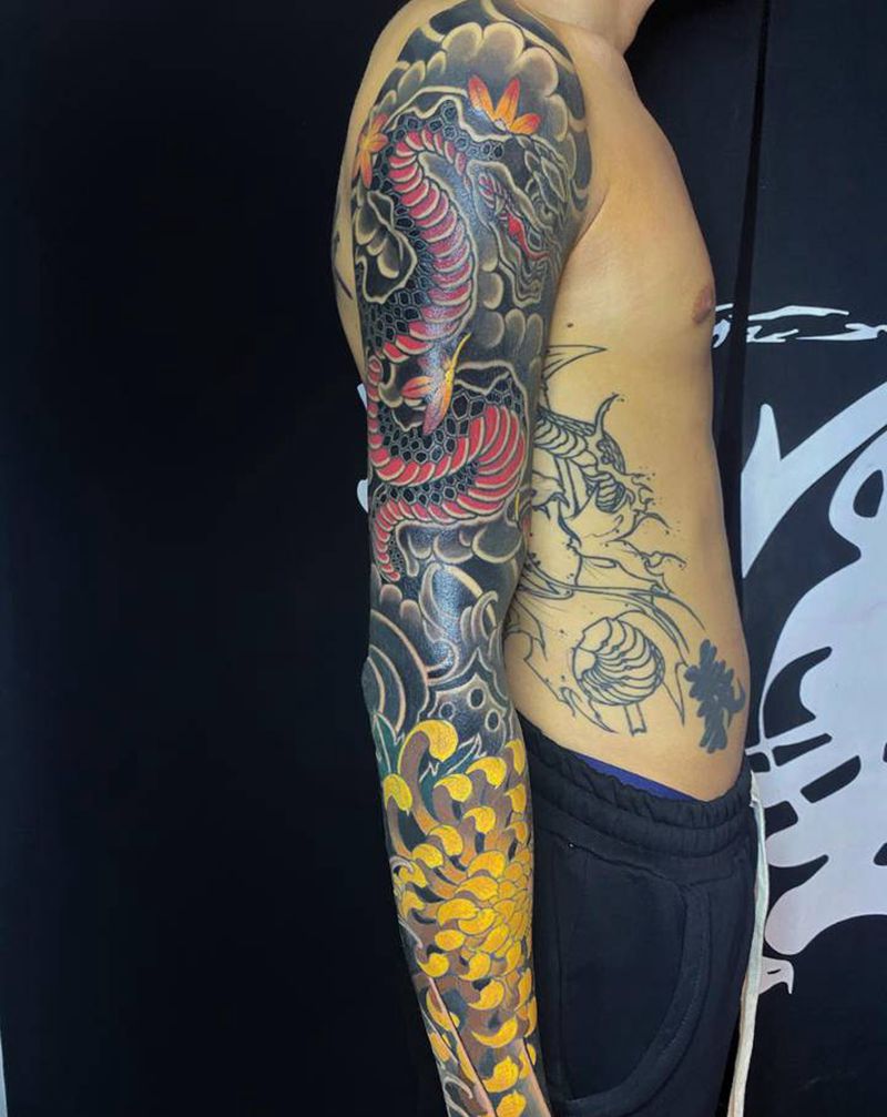 老传统花臂纹身图片_老传统纹身图案