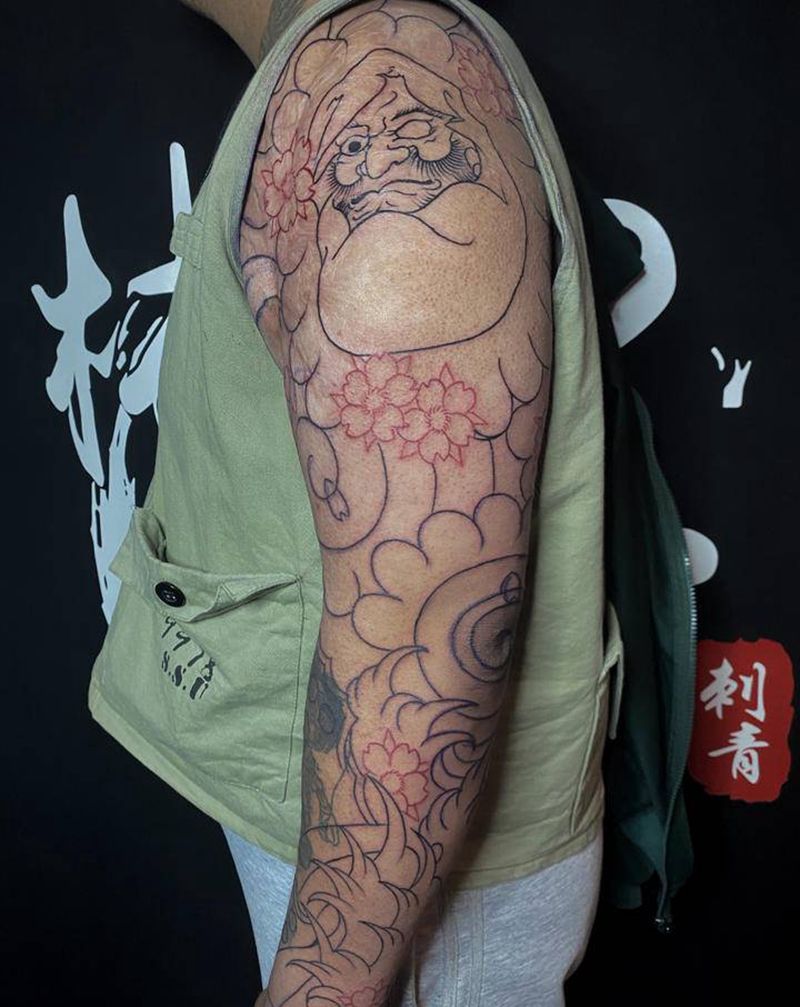 老传统花臂遮盖纹身图片_老传统纹身图案
